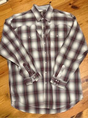 Stetson Men’s Plaid Western Shirt - Burgundy/Gray